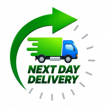 Next day delivery truck icon with green arrow