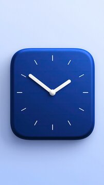 Minimalist square wall clock with deep blue body and white hands on light blue background, simple modern time keeping decor for home and office