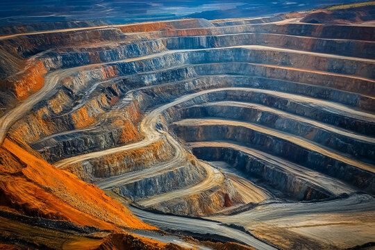Close-up aerial view of massive mining site Generative AI