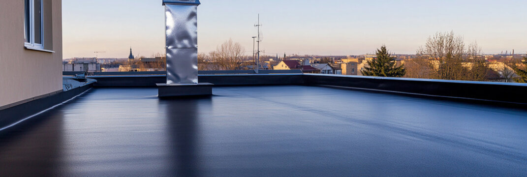 Flat roof of a private building in a city setting Generative AI