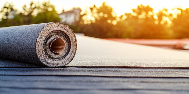 Installing synthetic material on a rooftop at sunset Generative AI