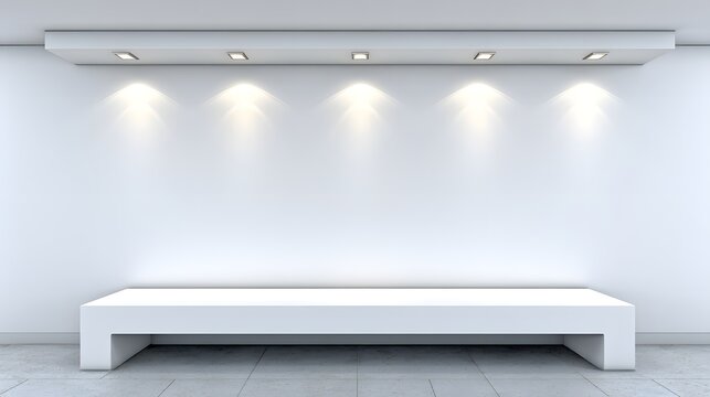 against blank wall in gallery with soft spotlight creating serene visual balance