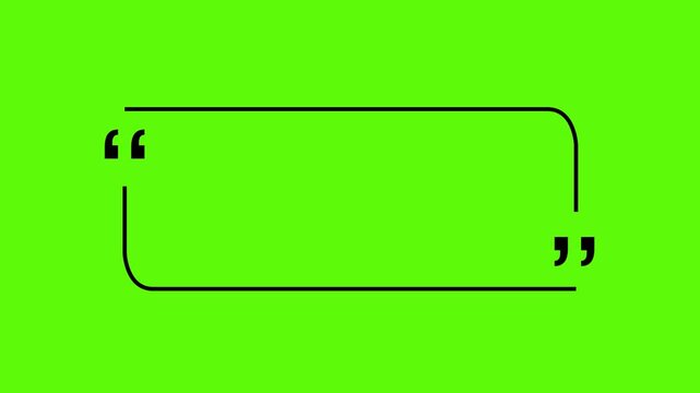 Glowing Quotation Marks Animation in Rounded Rectangle Frame on Green Background, Quote Symbol and Speech Text Motion Graphic. 