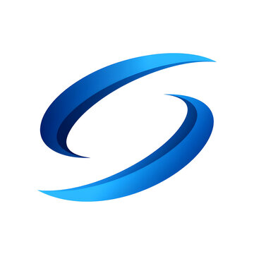 Abstract Blue Letter S Logo with Swoosh Isolated on White Background
