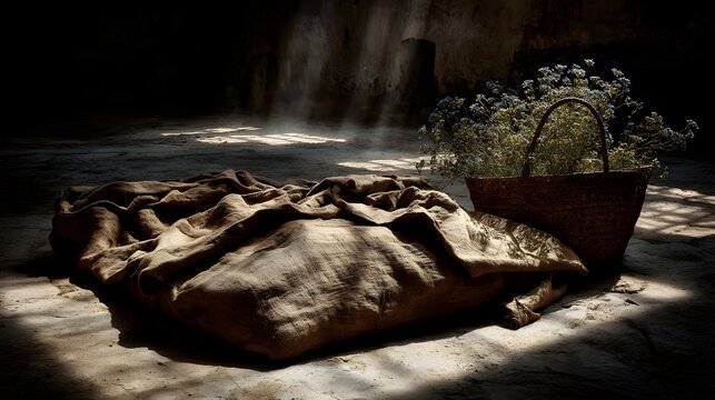 corner with linen blanket natural light and woven basket tucked beside