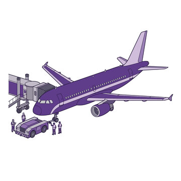 Airplane connected to jet bridge at airport