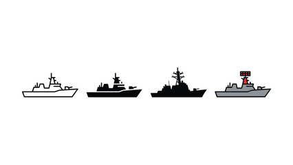 Naklejka premium Set of military warship icons featuring different styles of naval vessels