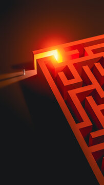 Glowing maze entrance with silhouette of man facing a challenge
