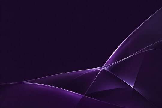 Minimal dark purple background with elegant glowing amethyst curved lines in bottom corner. generated by AI.