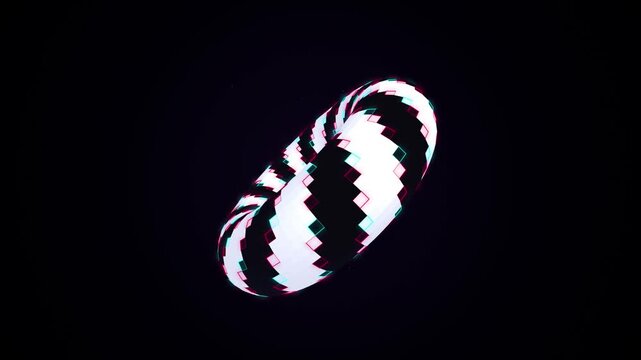 Rotating 3 d torus with glitch effect and digital pixel distortion animation abstract