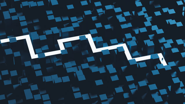 Abstract city path navigation concept with silhouette in cubes