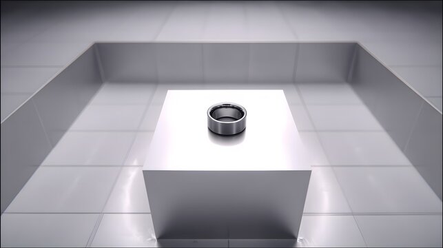 display with single ring on pedestal surrounded by clean white void