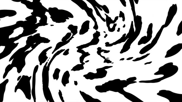 Black and White Camouflage Swirl Animation Featuring Continuous Rotating Center Spiral Patterns for Pop Art Visuals, Retro Themes, Hypnotic Video Backdrops, Mask Overlays, and Motion Graphic VFX