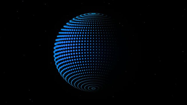 Abstract digital globe made of glowing blue particles rotating in space earth sphere