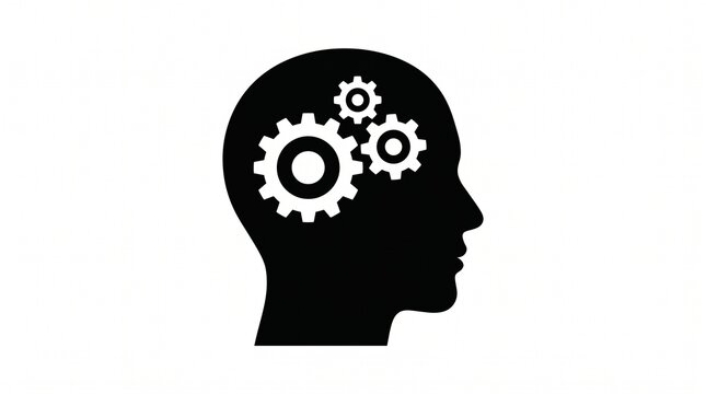 Human Head Profile with Gears, Representing Thought Process and Mechanical Intelligence