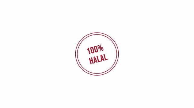 100% halal food sign animation in4K on transparent background. Halal stamp animation as a marker for food with Alpha Channel.