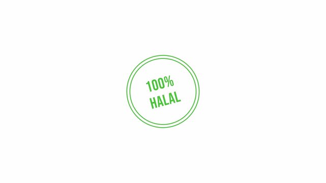 100% halal food sign animation in4K on transparent background. Halal stamp animation as a marker for food with Alpha Channel.