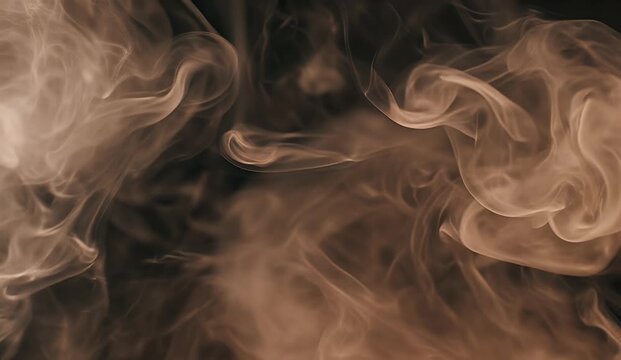 Cinematic brown smoke wisps swirling on black background