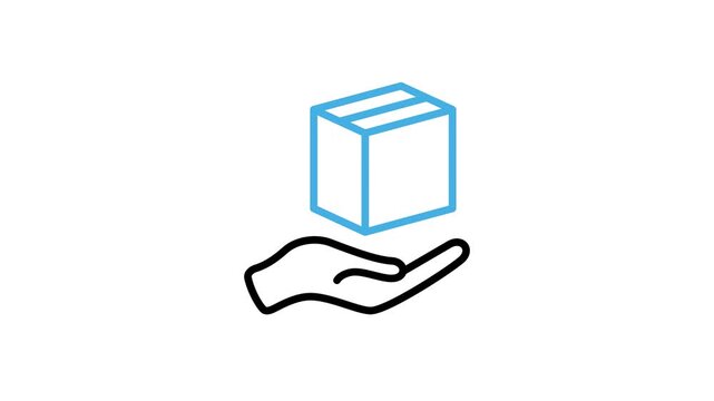 Animated carry the package box carefully icon. Hand with cardboard, parcel, product animation video. Motion graphics with alpha channel
