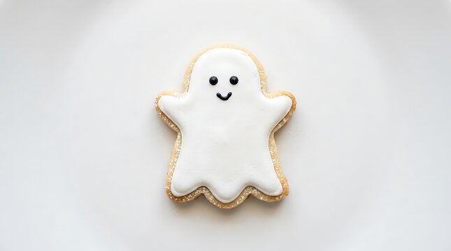 Ghost shaped sugar cookie with spooky icing for Halloween celebration