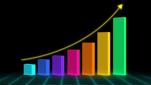 business graph with arrow, Stock market rise up arrow growth glowing line chart exchange economic money graph, 3D bar graph with an upward trending arrow indicating financial growth & success business