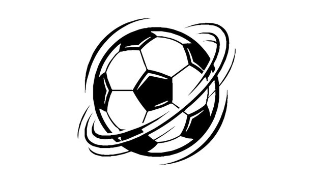 Spinning Soccer Ball Vector with Circular Motion Arcs and Geometric Panels for Dynamic Sports Graphic Design