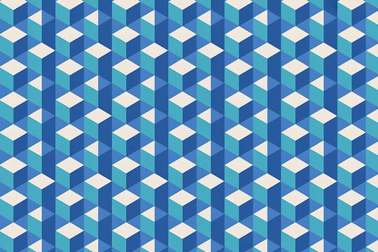 Blue cubes seamless isometric pattern vector background, geometric design texture.