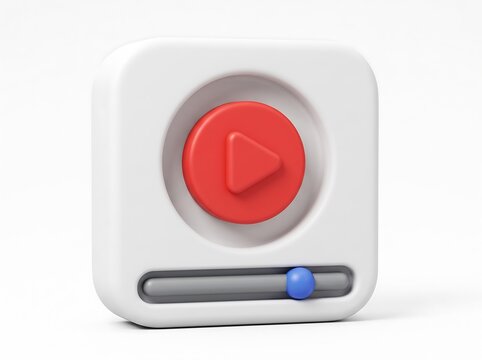 Minimalist 3D media player button interface with play symbol and progress bar control audio player