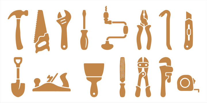 Collection of vintage hand tools in flat design style.