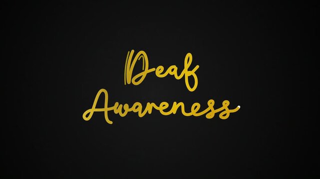 Deaf awareness One line continuous animated typography intro outro animation video, hand drawn calligraphy monoline lettering vintage text on background single line art golden type on black background