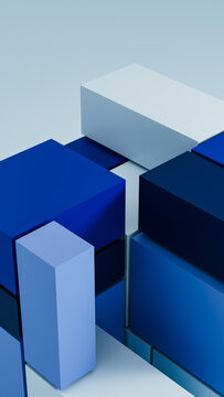 Abstract blue geometric cube technology background in studio setting