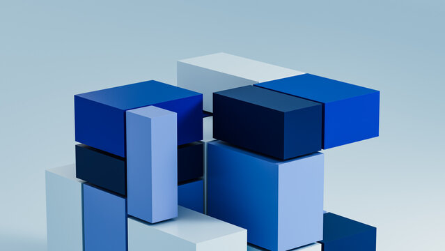 Abstract blue geometric cube technology background in studio setting
