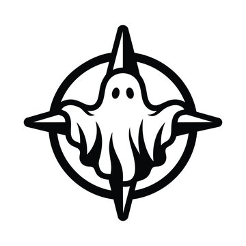 Black and white ghost in compass silhouette for anxiety and feeling lost metaphor