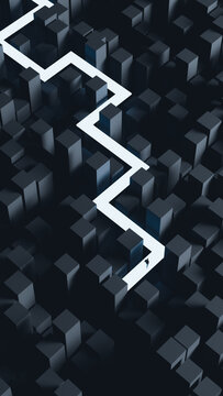 Abstract city path navigation concept with silhouette in cubes