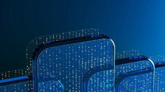Abstract digital glass technology background with blue data design