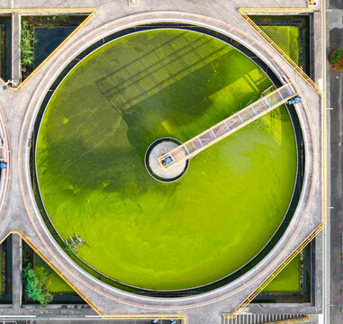 Aerial View of Green Wastewater Clarifier Tank