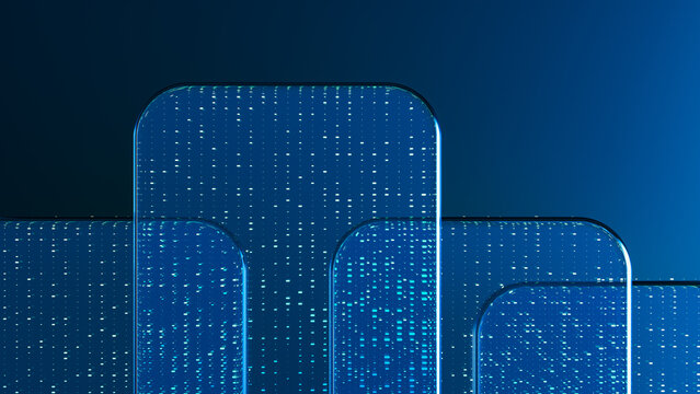 Abstract digital glass technology background with blue data design