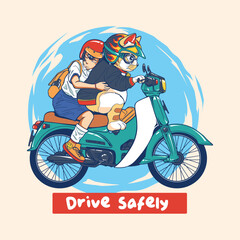 Fototapeta premium Cat and Child Riding Scooter vector