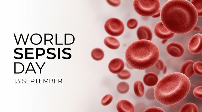 World Sepsis Day awareness concept with red blood cells on a clean medical background, highlighting sepsis prevention, infection, healthcare and September awareness