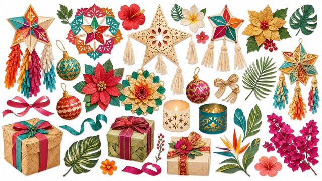 Filipino Christmas Parol and Tropical Holiday Decorations Set