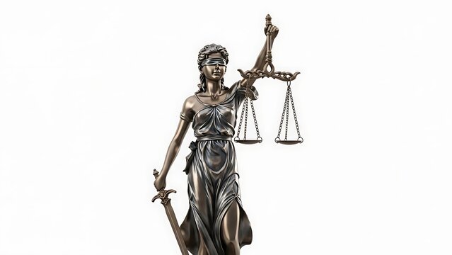 Statue of Justice Holding a Sword, Symbolic Ancient Sculpture Representing Law, Justice, Strength, and Legal Authority with Vintage Antique Style
