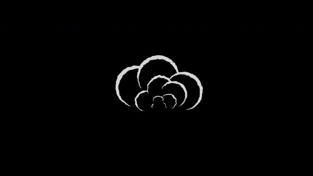 2D Hand drawn smoke explosion fx on alpha channel, cartoon blast fx. 4K motion graphic.