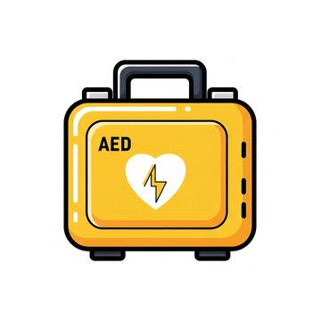 Yellow automated external defibrillator medical device illustration