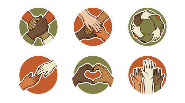 Collection of diverse hands making gestures symbolizing unity care and support