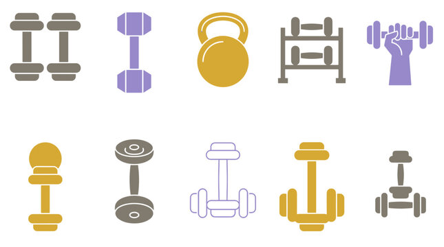 Collection of gym equipment and weights for fitness training and workout routines
