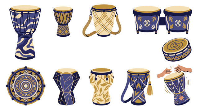 Collection of traditional african drums and percussion instruments