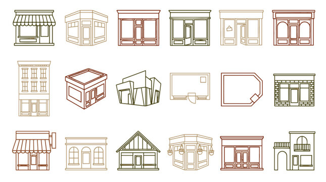 Collection of various architectural styles and building facades for design projects