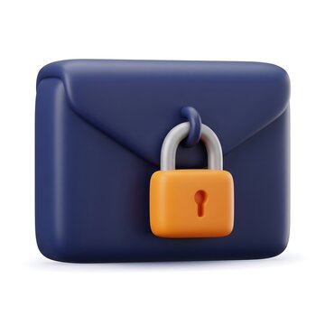 3D secure locked envelope or mail bag with a padlock icon mail security confidential message private email