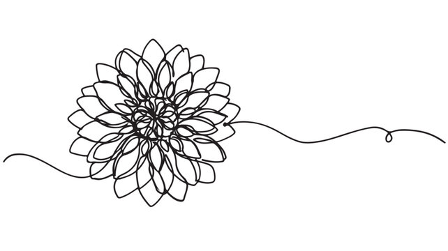 Minimalist dahlia flower continuous line drawing, elegant floral vector illustration, black and white botanical outline for wedding stationery