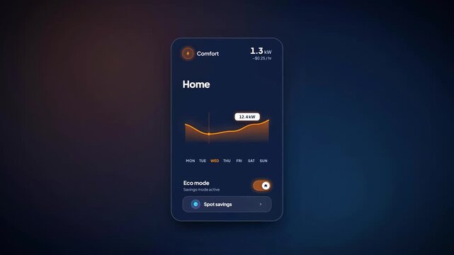 Modern mobile application interface design with dark mode UI and minimalist dashboard layout.